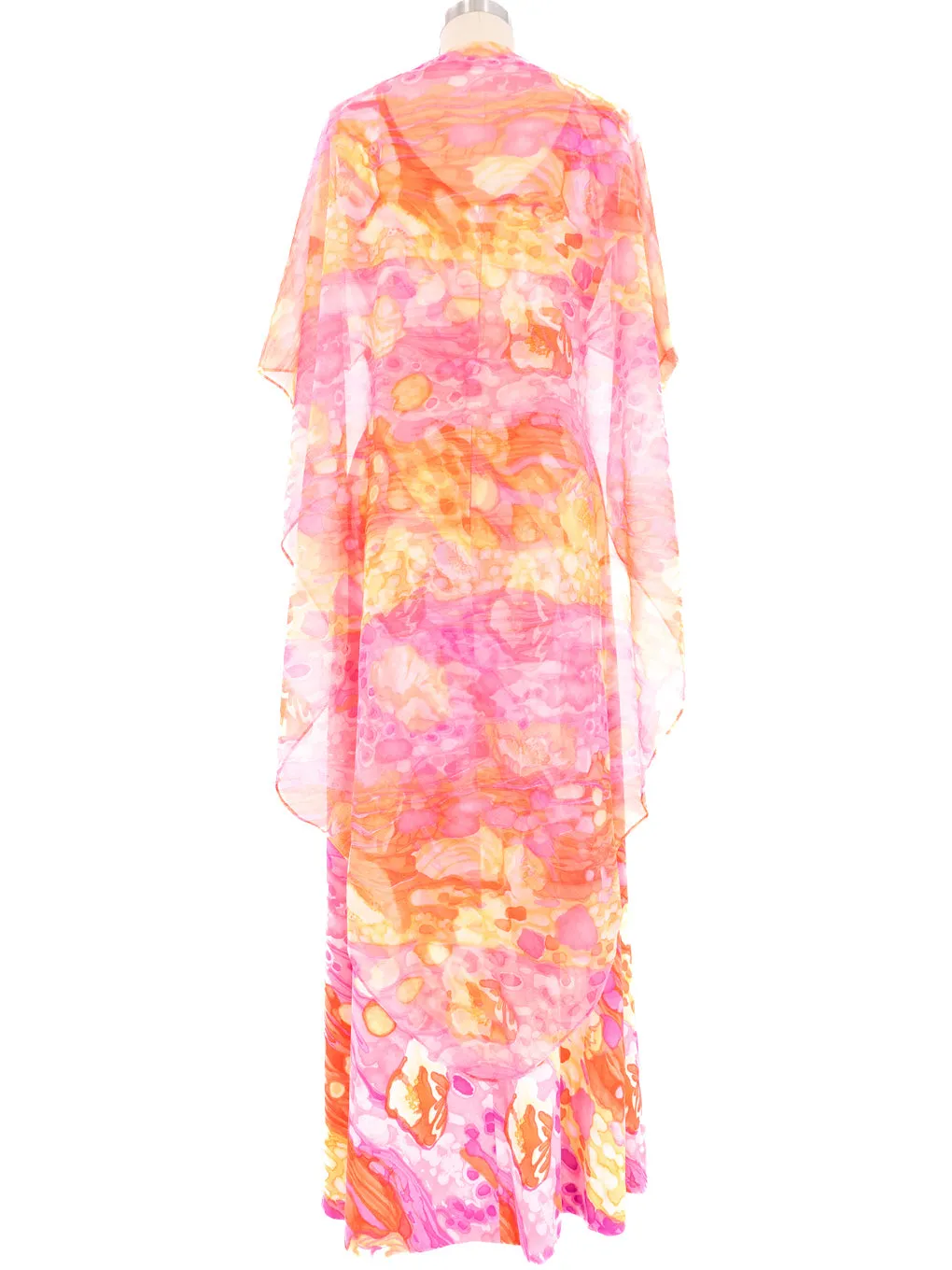 1970s Watercolor Maxi Dress And Chiffon Overlay Ensemble