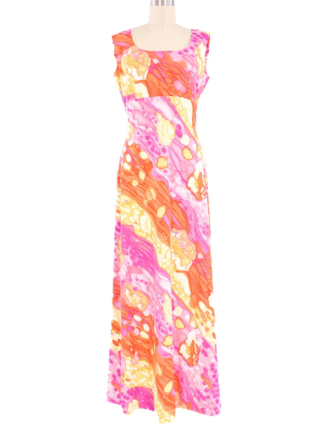 1970s Watercolor Maxi Dress And Chiffon Overlay Ensemble