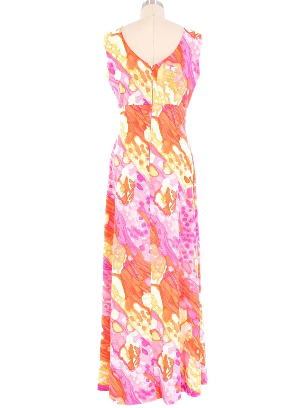 1970s Watercolor Maxi Dress And Chiffon Overlay Ensemble