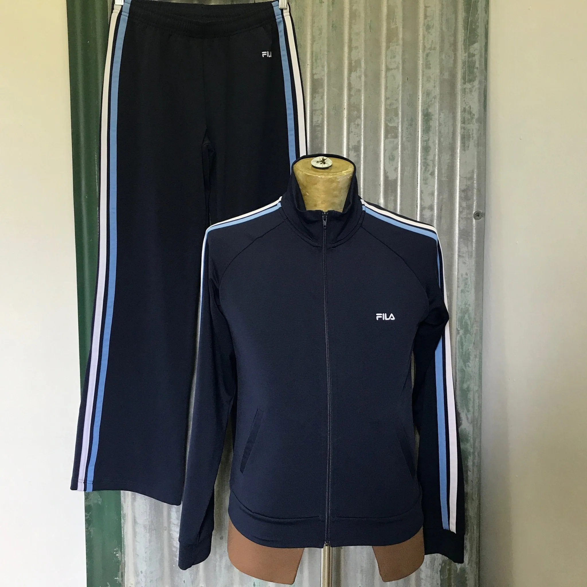 1990's Vintage Fila Track Suit Top and Bottom Navy Sz S - OOAK