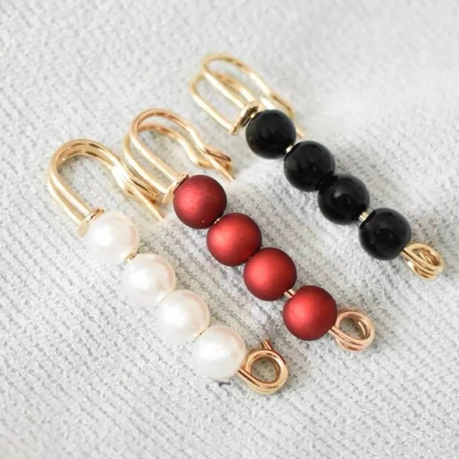 2 Pc Red Pearl Brooch detachable jeans and Sweater cape clip pants extended safety pin