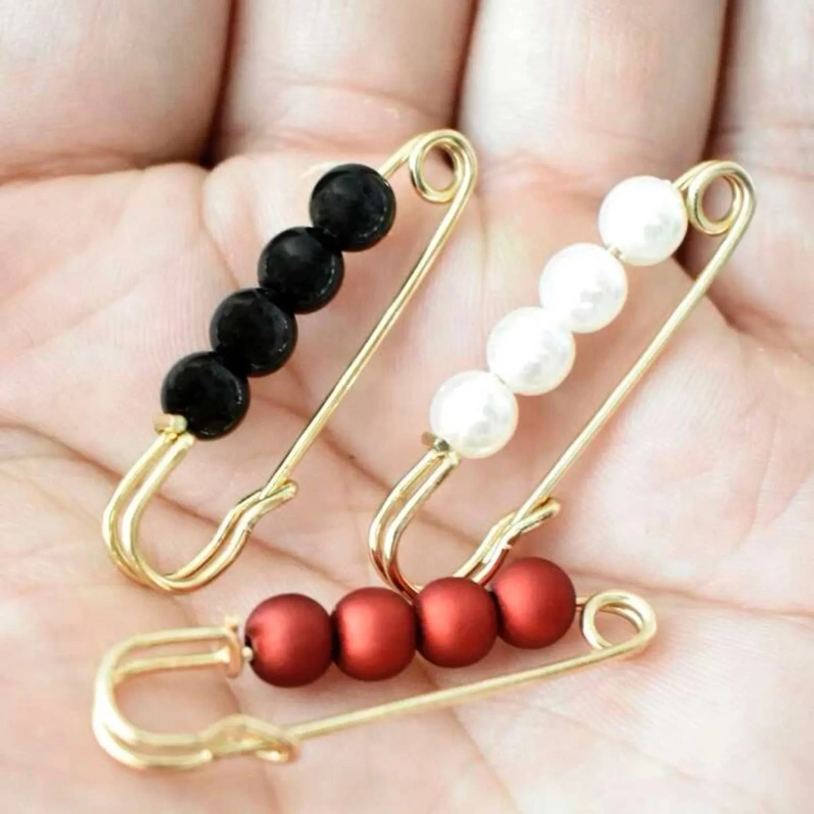 2 Pc Red Pearl Brooch detachable jeans and Sweater cape clip pants extended safety pin