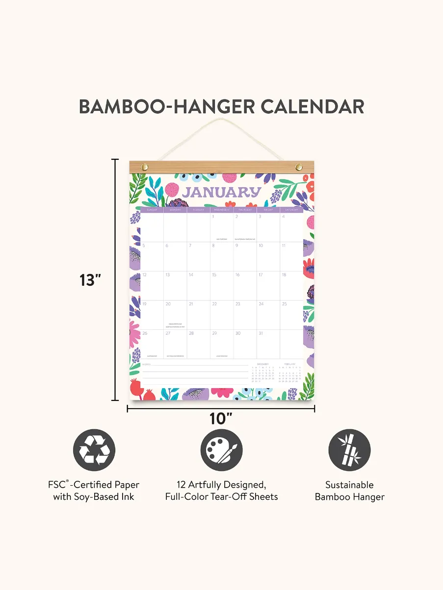 2025 Bamboo Hanging Calendar - Botanic Bliss