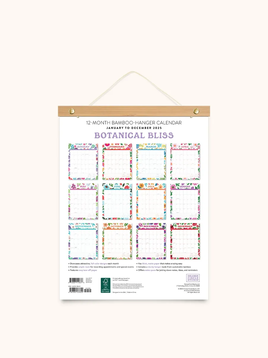 2025 Bamboo Hanging Calendar - Botanic Bliss