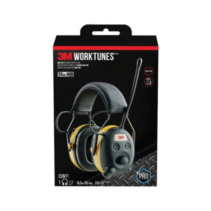 3M™ Worktunes™ 078371-90541 AM/FM Hearing Protector, 24 dB NRR, Yellow Ear Cup, Padded Headband, Over-the-Head Ear Muff