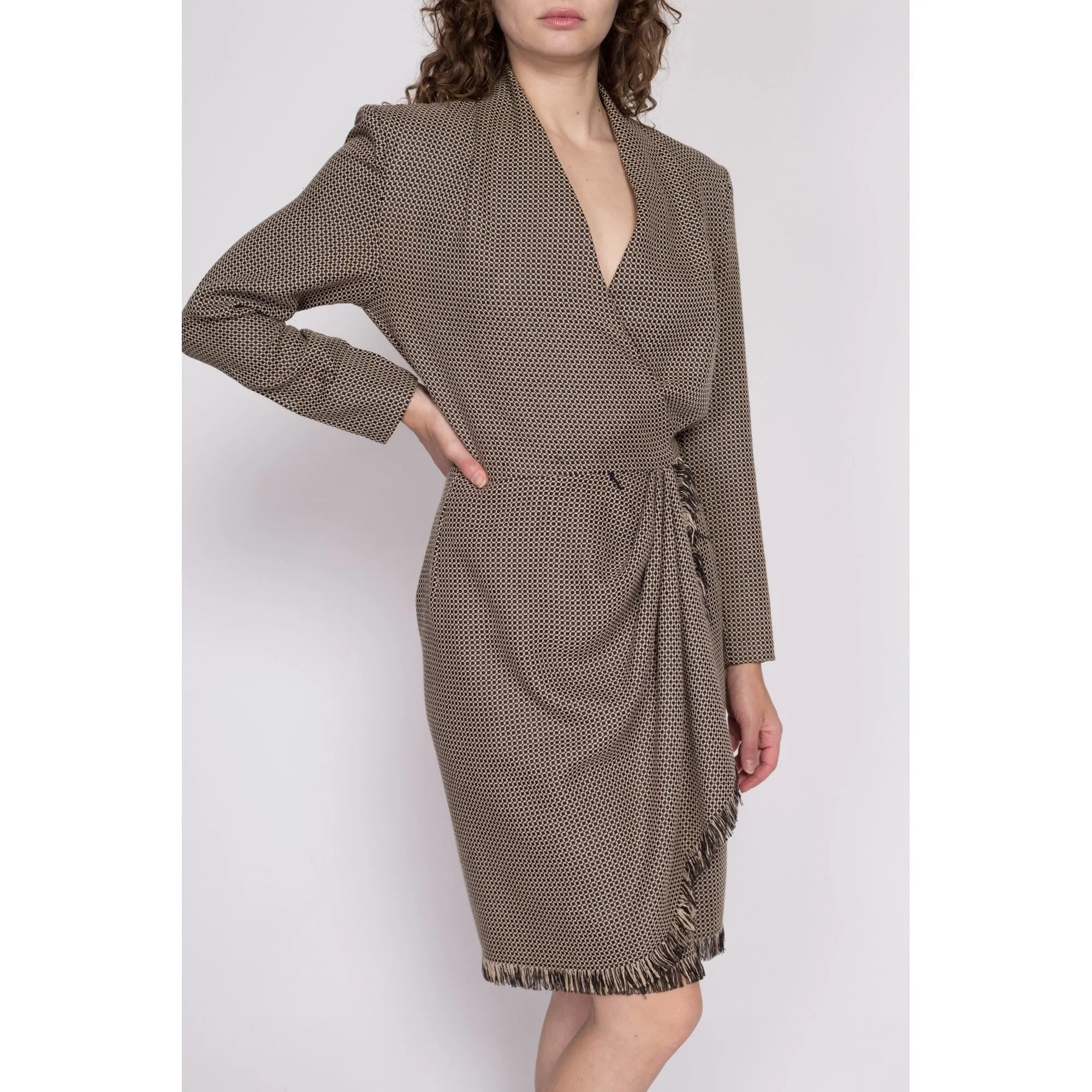 90s Knit Fringe Wrap Dress - Medium