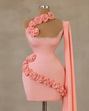 Athéina Sleeveless Light Pink Short Dress with Shoulder Cape