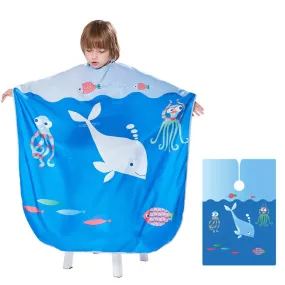 Barber Cape for Kids - Iusmnur Professional Hair Salon Cape with Adjustable Snap Closure Shampoo Hair Cutting Cape for Salon and Home - 51 x 36 inches (Ocean World) Blue