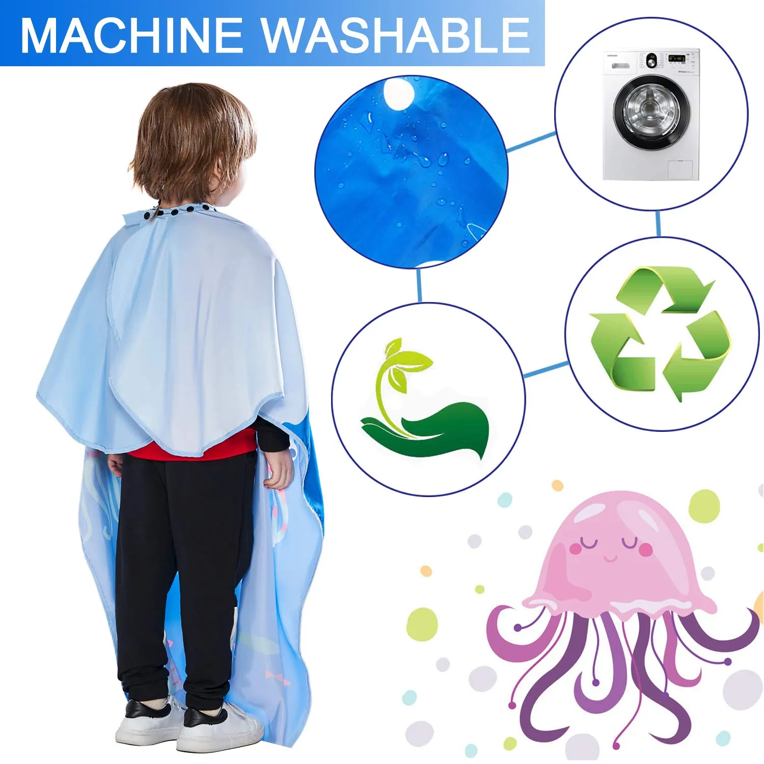 Barber Cape for Kids - Iusmnur Professional Hair Salon Cape with Adjustable Snap Closure Shampoo Hair Cutting Cape for Salon and Home - 51 x 36 inches (Ocean World) Blue