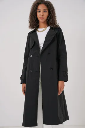 BGD Women Double-Breasted Trench Coat - Black - Pocatello