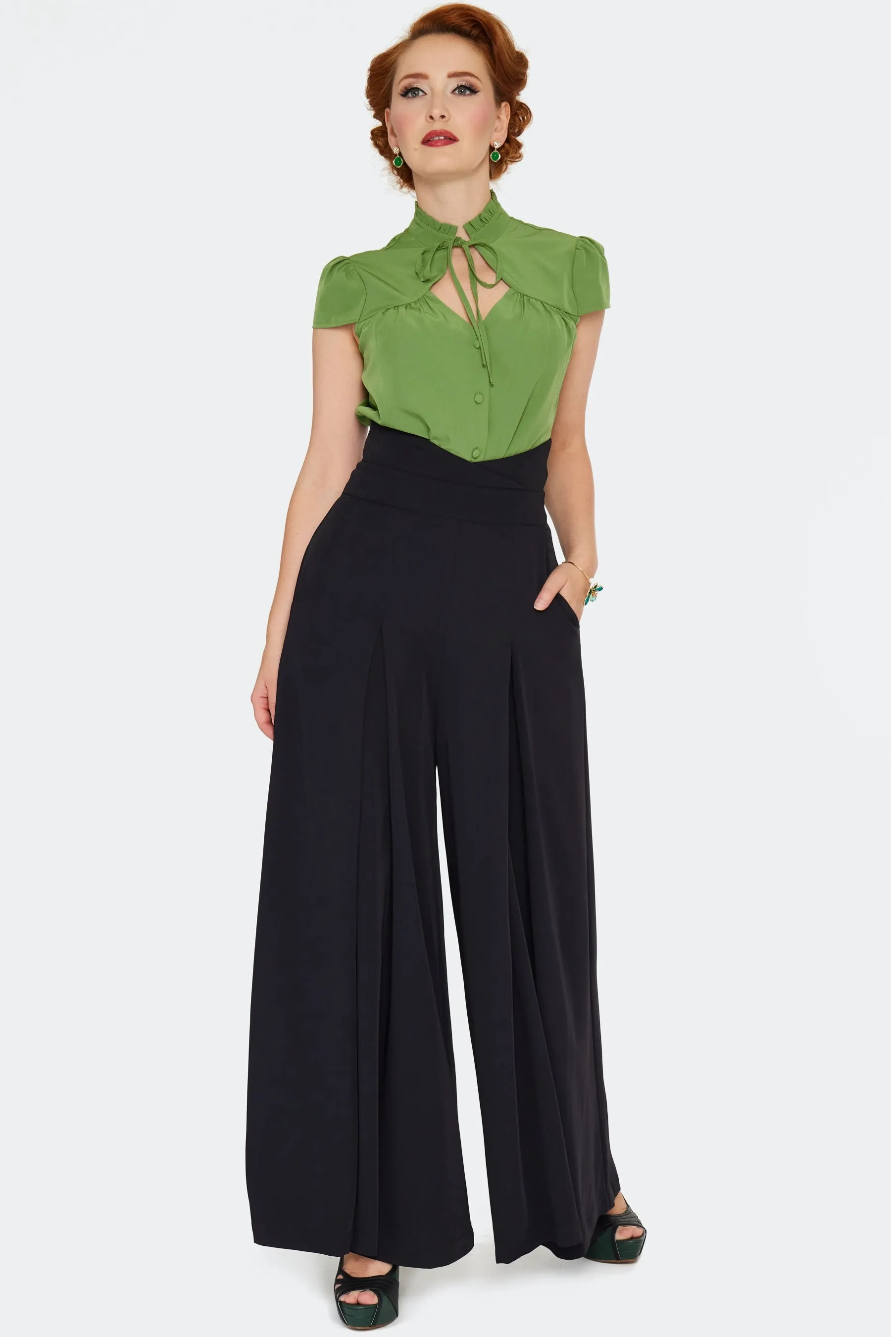 Black Pleated High Waisted Suspender Pants by Voodoo Vixen