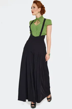Black Pleated High Waisted Suspender Pants by Voodoo Vixen