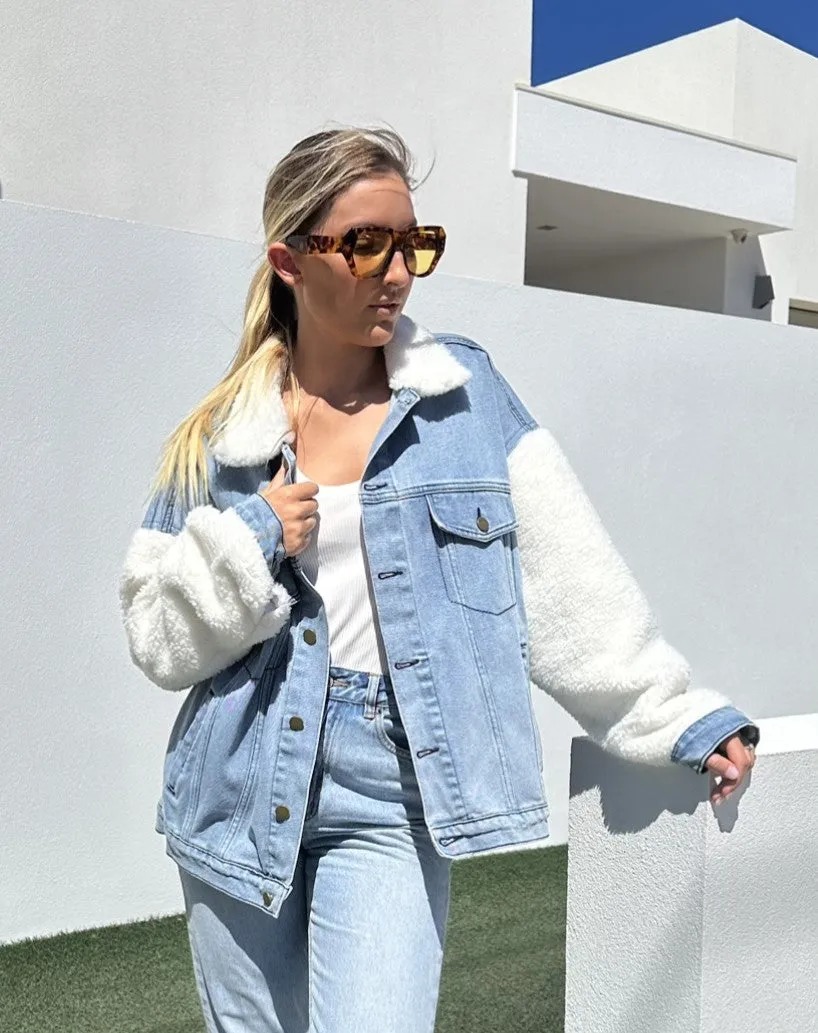 Blue Denim with White Fleece Comfort Jacket