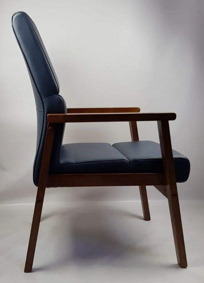 Blue Leather Solid Wood Frame Executive Visitor Chair - HB-1819C