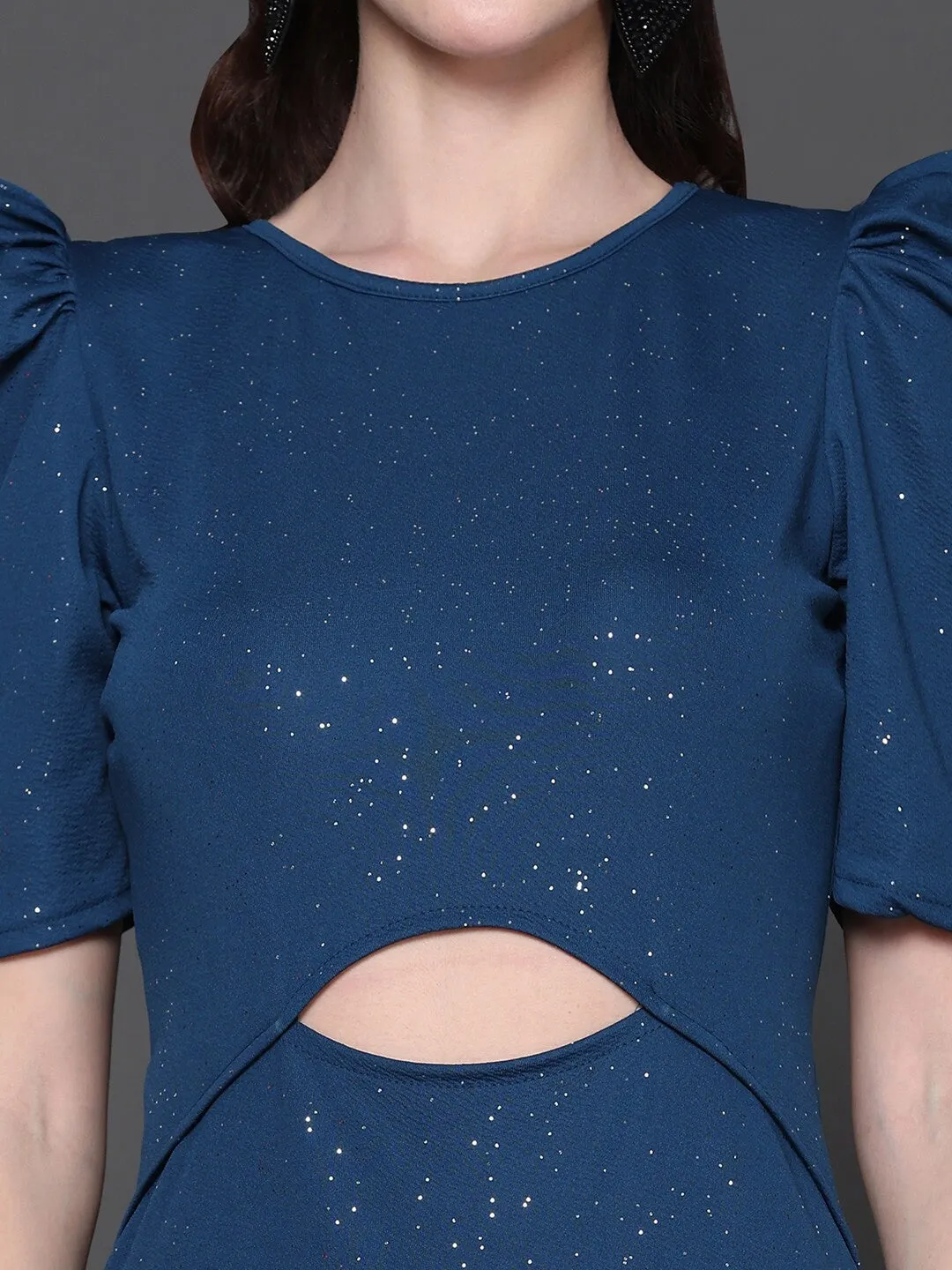 Blue Solid Embellished Bodycon Dress
