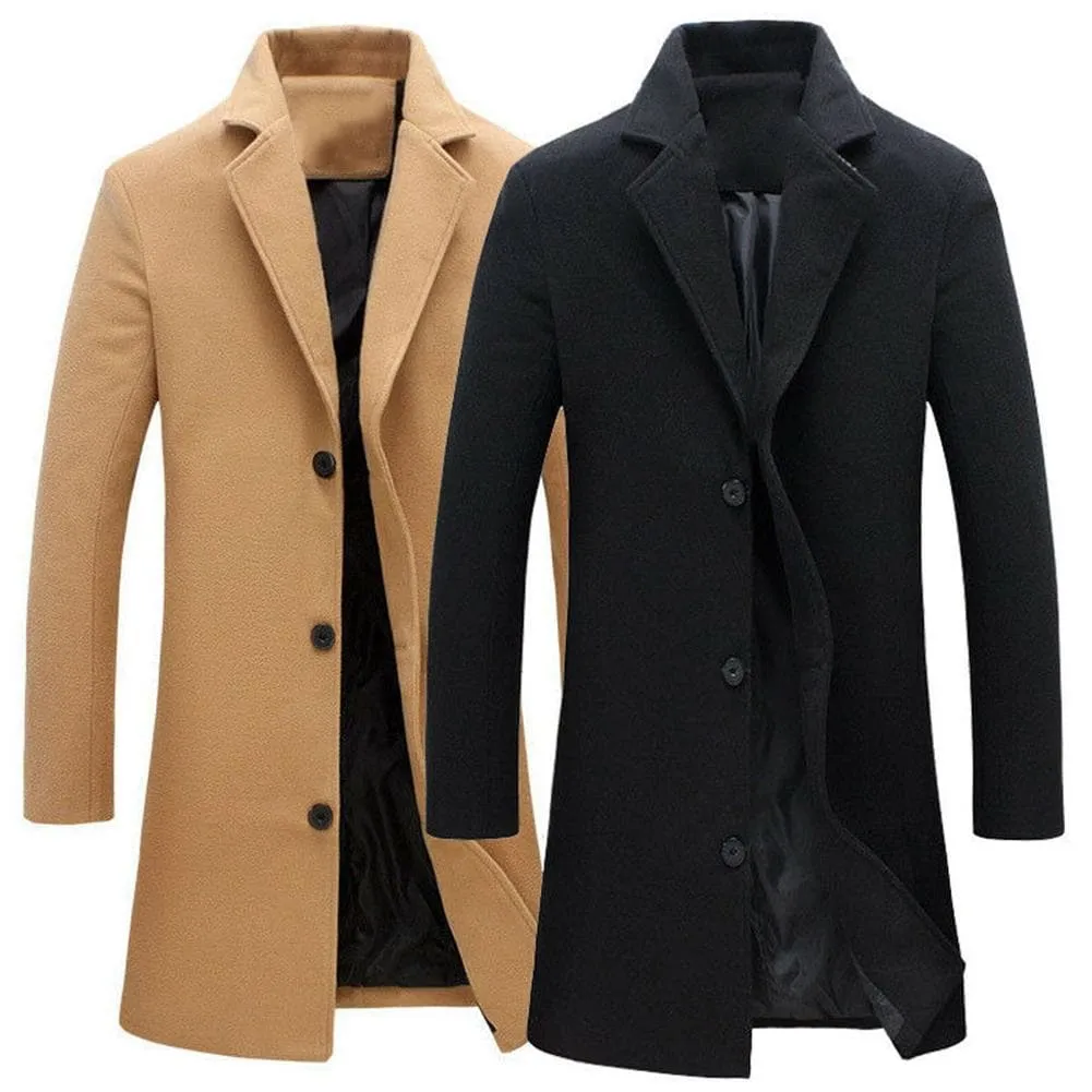BRADFORD Design Collection Men's Fashion Black Coat Jacket Premium Quality Long Black Wool Coat Jacket