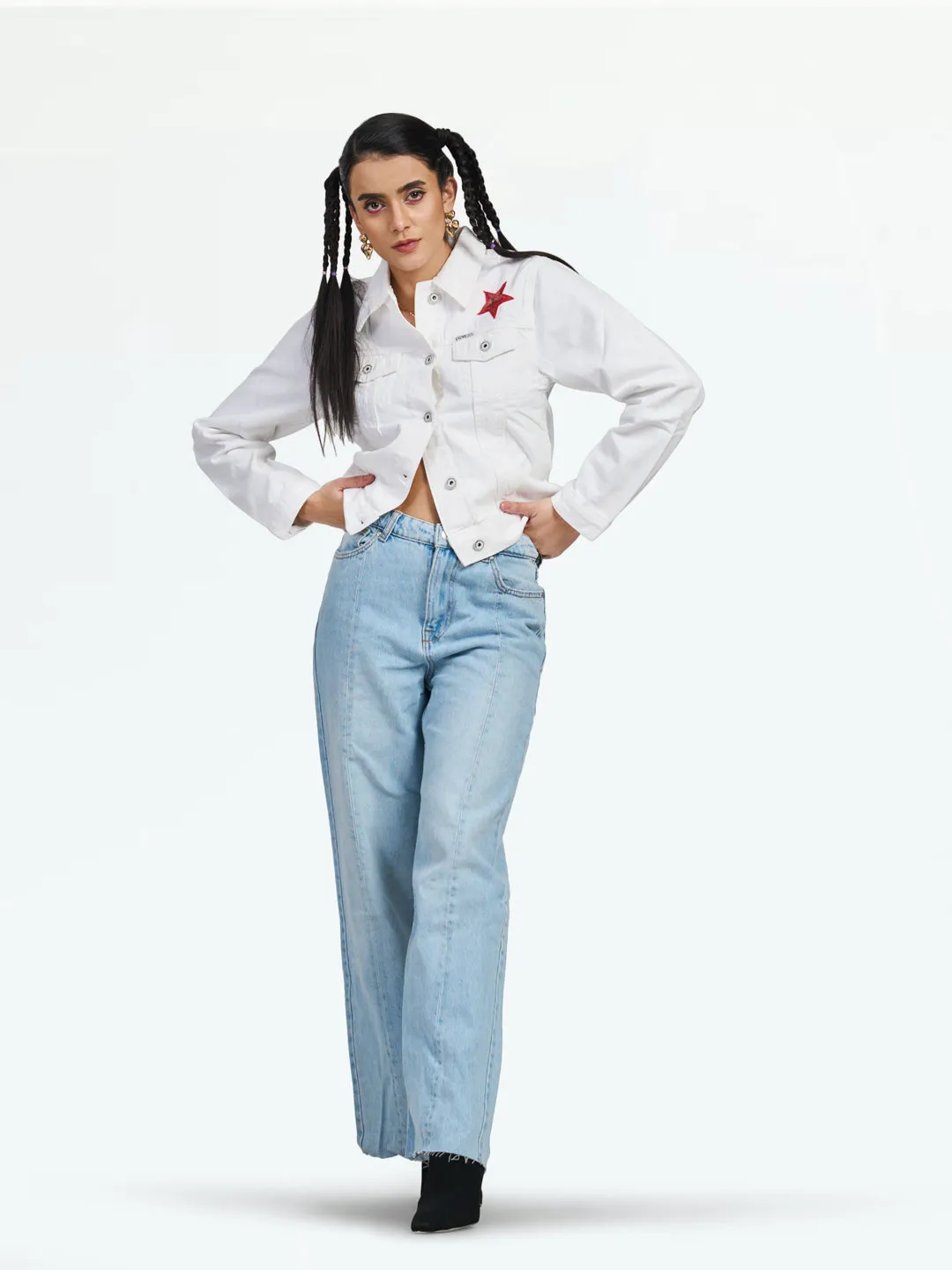 Bristol White Denim Basic Jacket With Patch