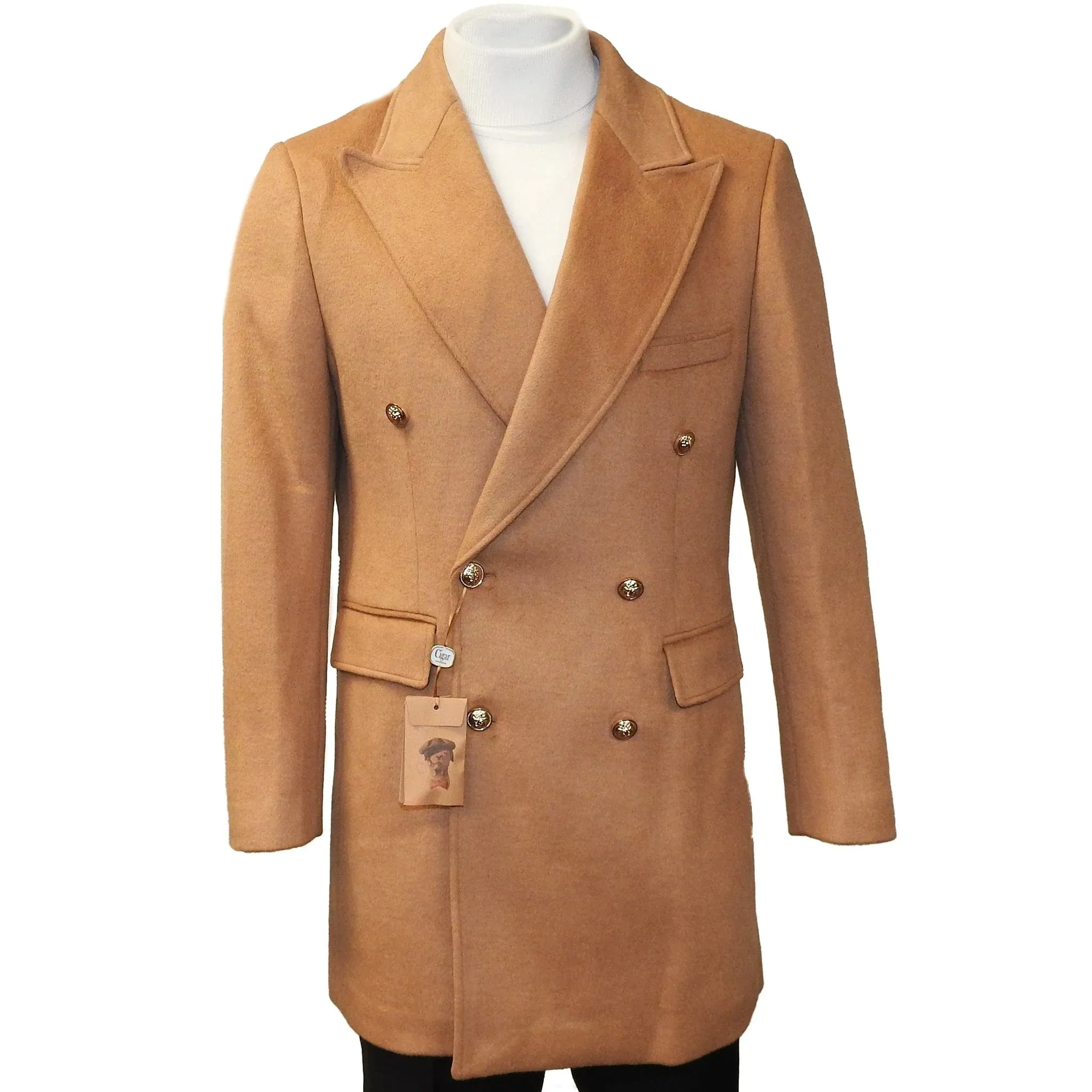 C-COUTURE DOUBLE BREASTED OVERCOAT-TAN COLOR