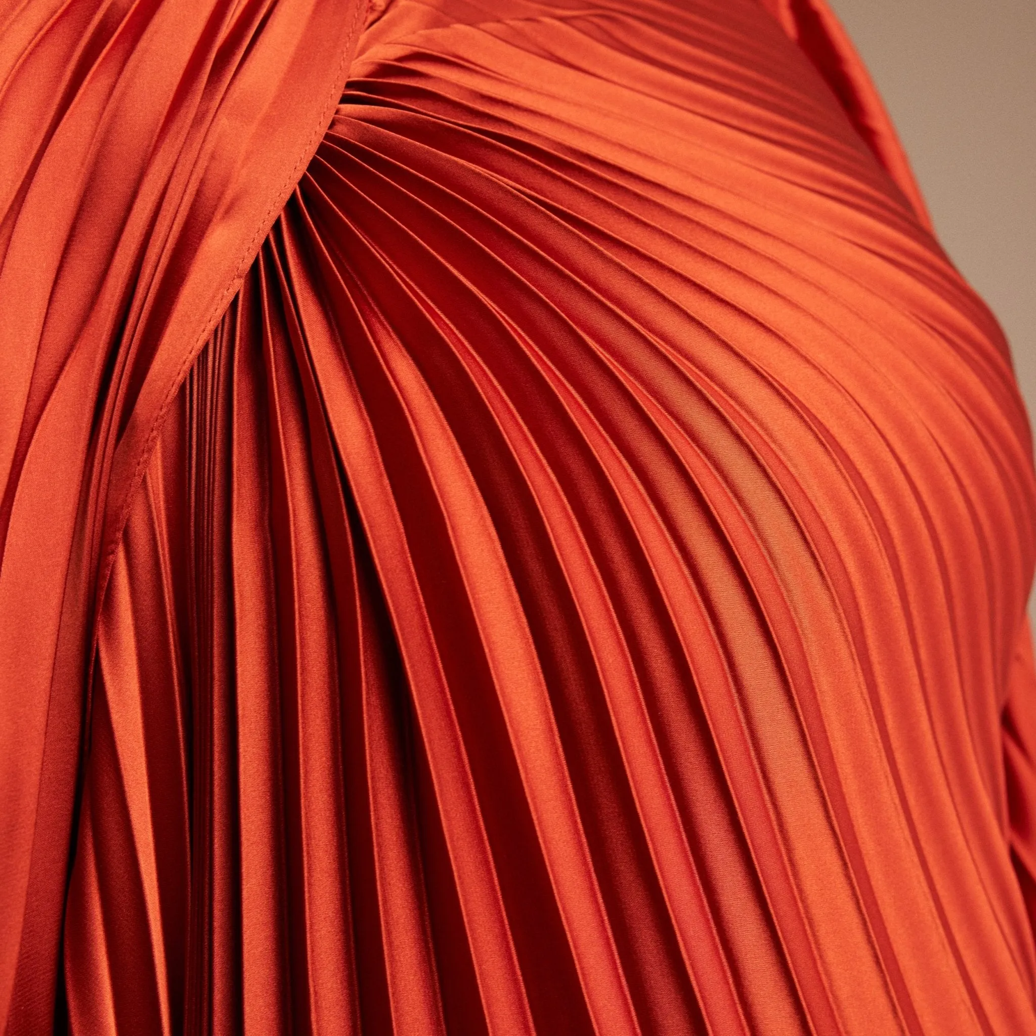 Cape Pleated Satin Midi Dress