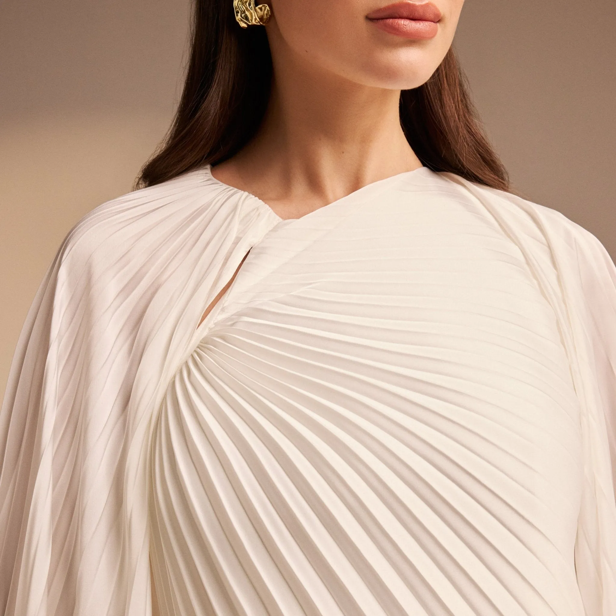 Cape Pleated Satin Midi Dress