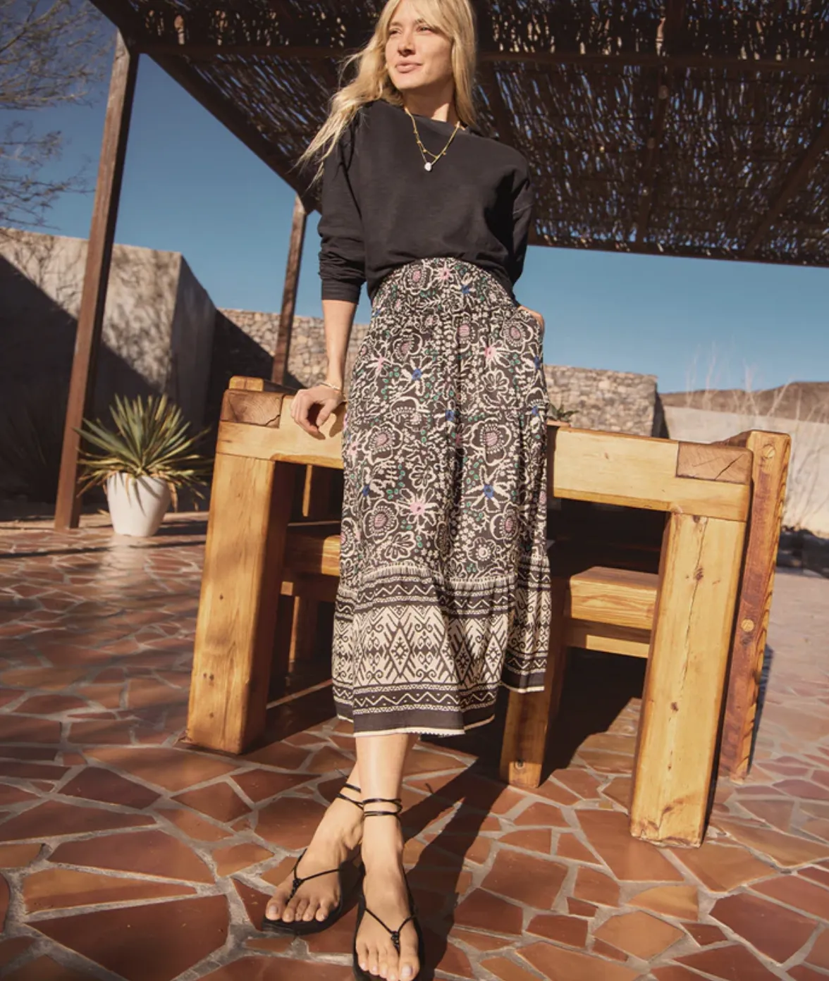 Corinne Maxi Skirt - Black Floral