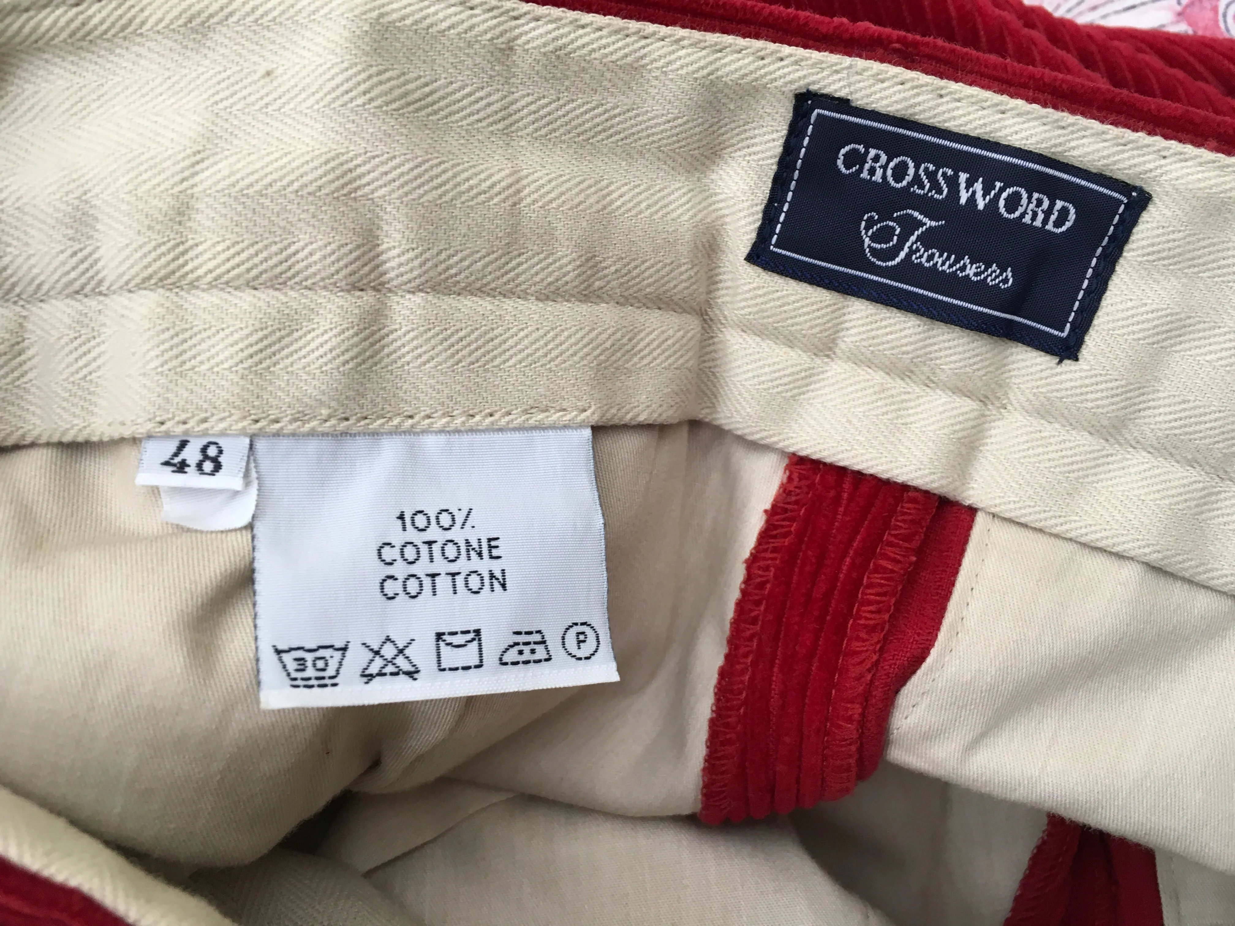 Crossword Brussels Men's Red CORDUROY TROUSERS - Trousers Pants Size 48 MEN