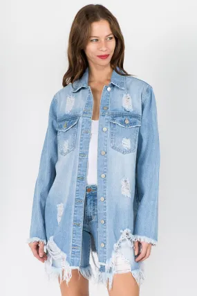 Distressed Frayed Hem Denim Jacket