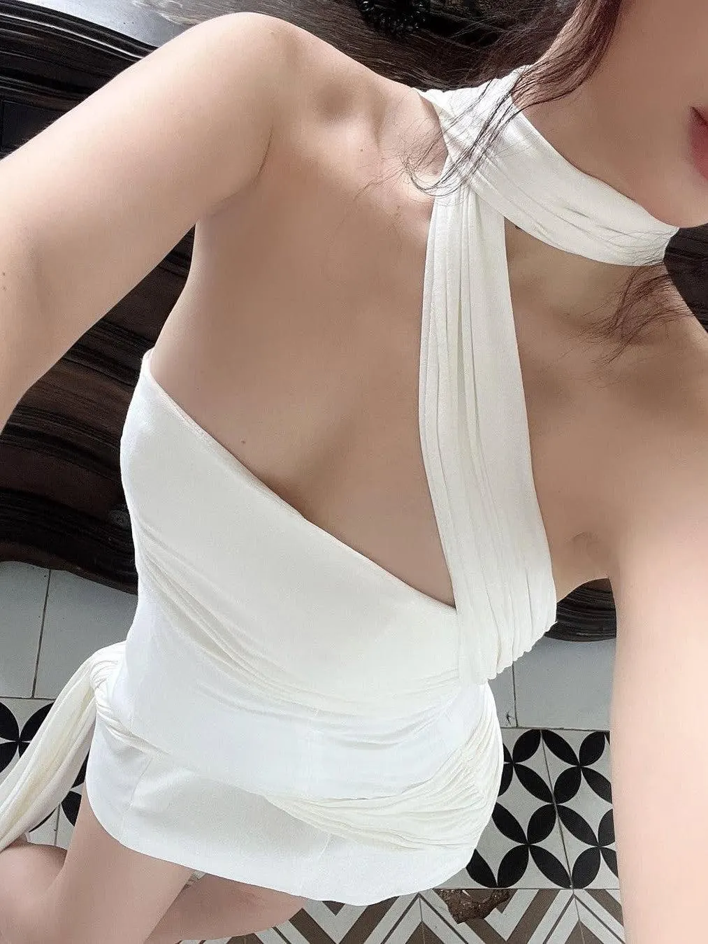 Drapped Bodycon Tube Ribbon Short Dress