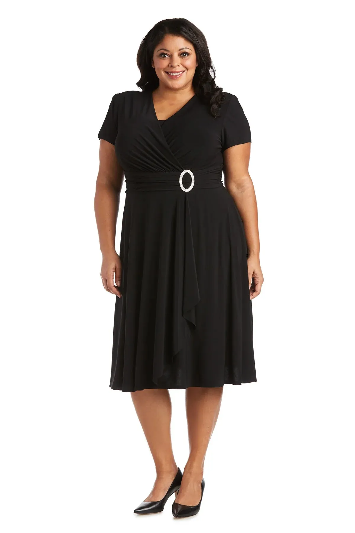 Faux Wrap Dress Black - Plus - RM Richards