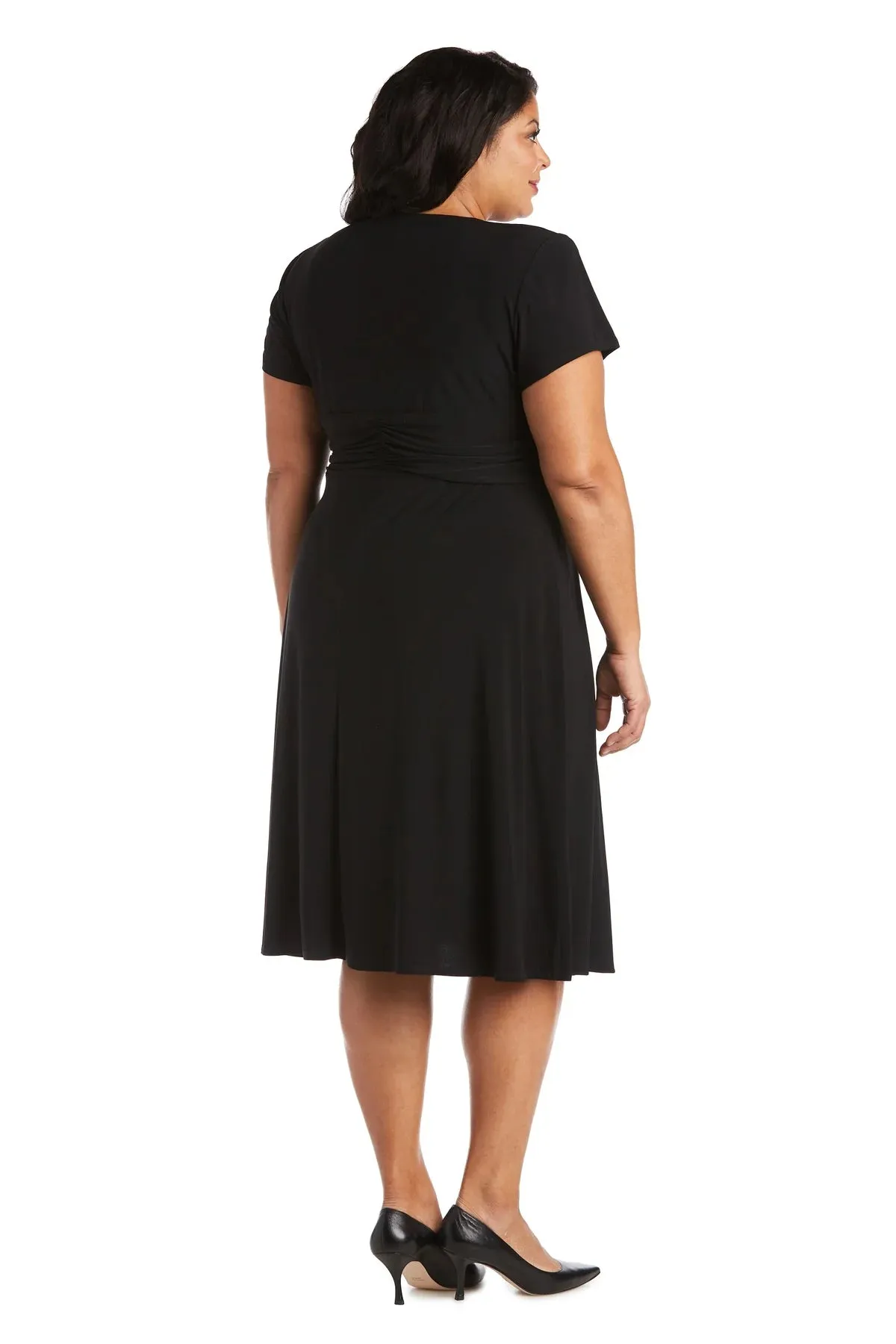 Faux Wrap Dress Black - Plus - RM Richards