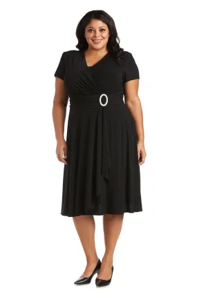 Faux Wrap Dress Black - Plus - RM Richards