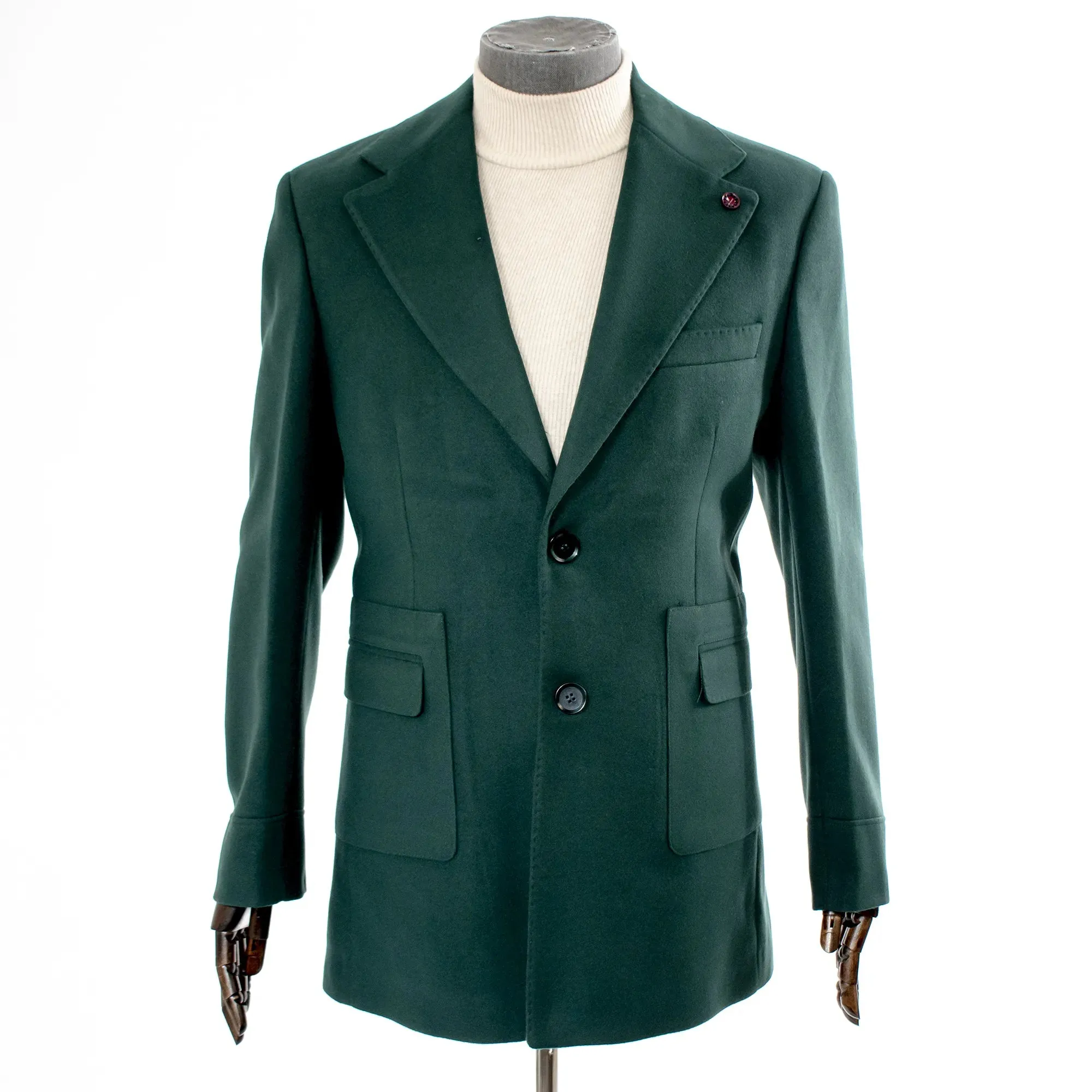 Forest Green Wool Blend Slim-Fit Overcoat