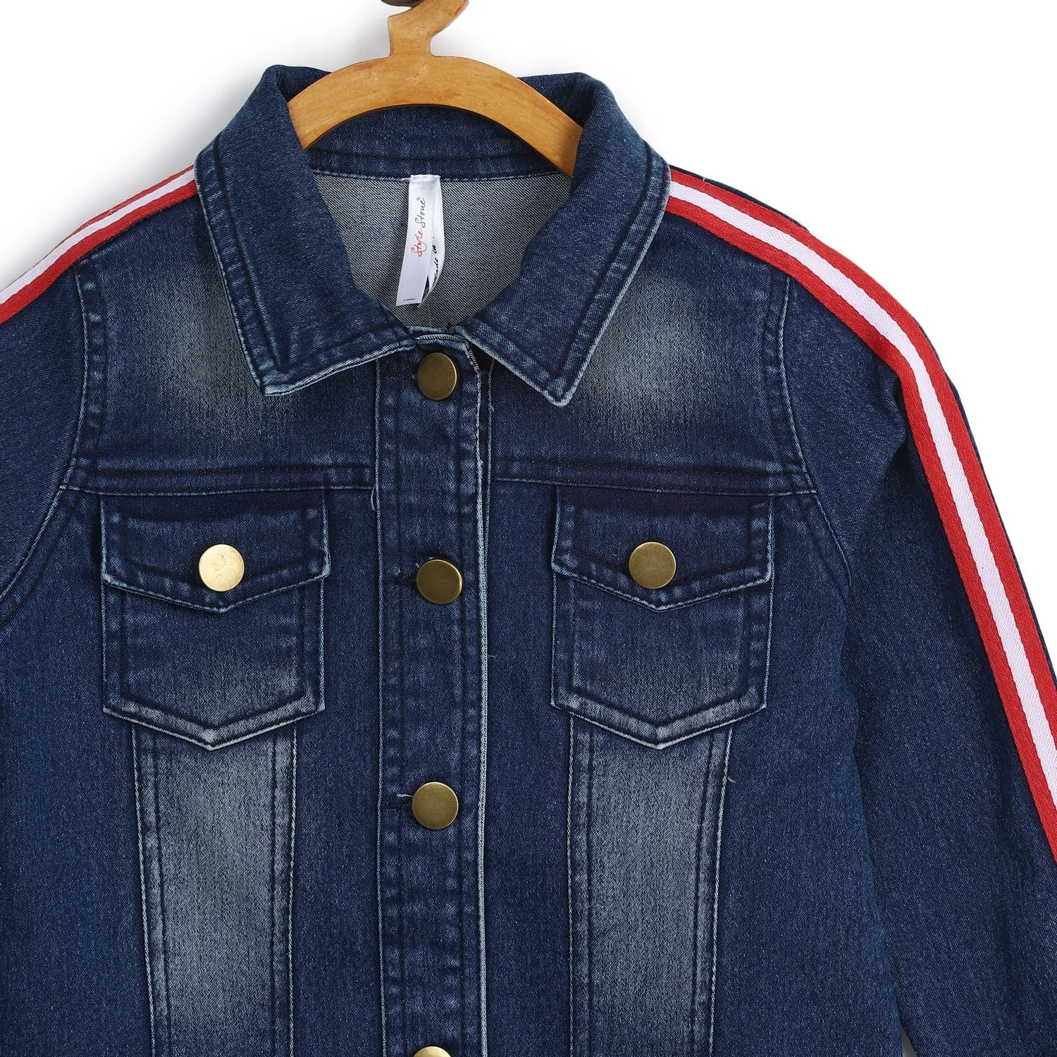 Girl's Side Tape Denim Jacket - StyleStone Kid