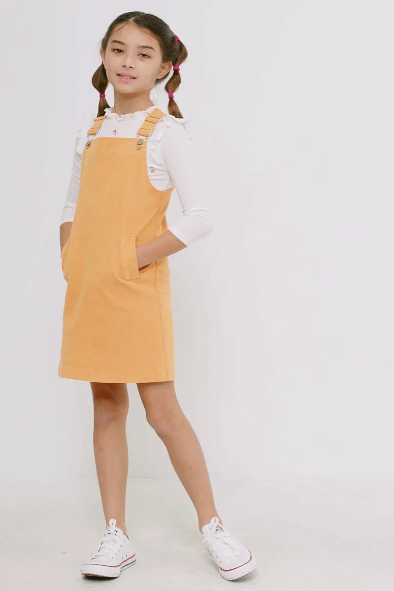 Girls  Washed Overall Stretch Denim Dress