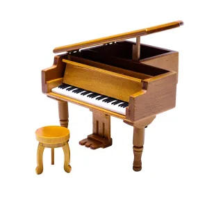 Grand Piano Birch  Music Box With Round Stool And Jewelry Storage Gift for Valentine's Day Christmas or Birthday