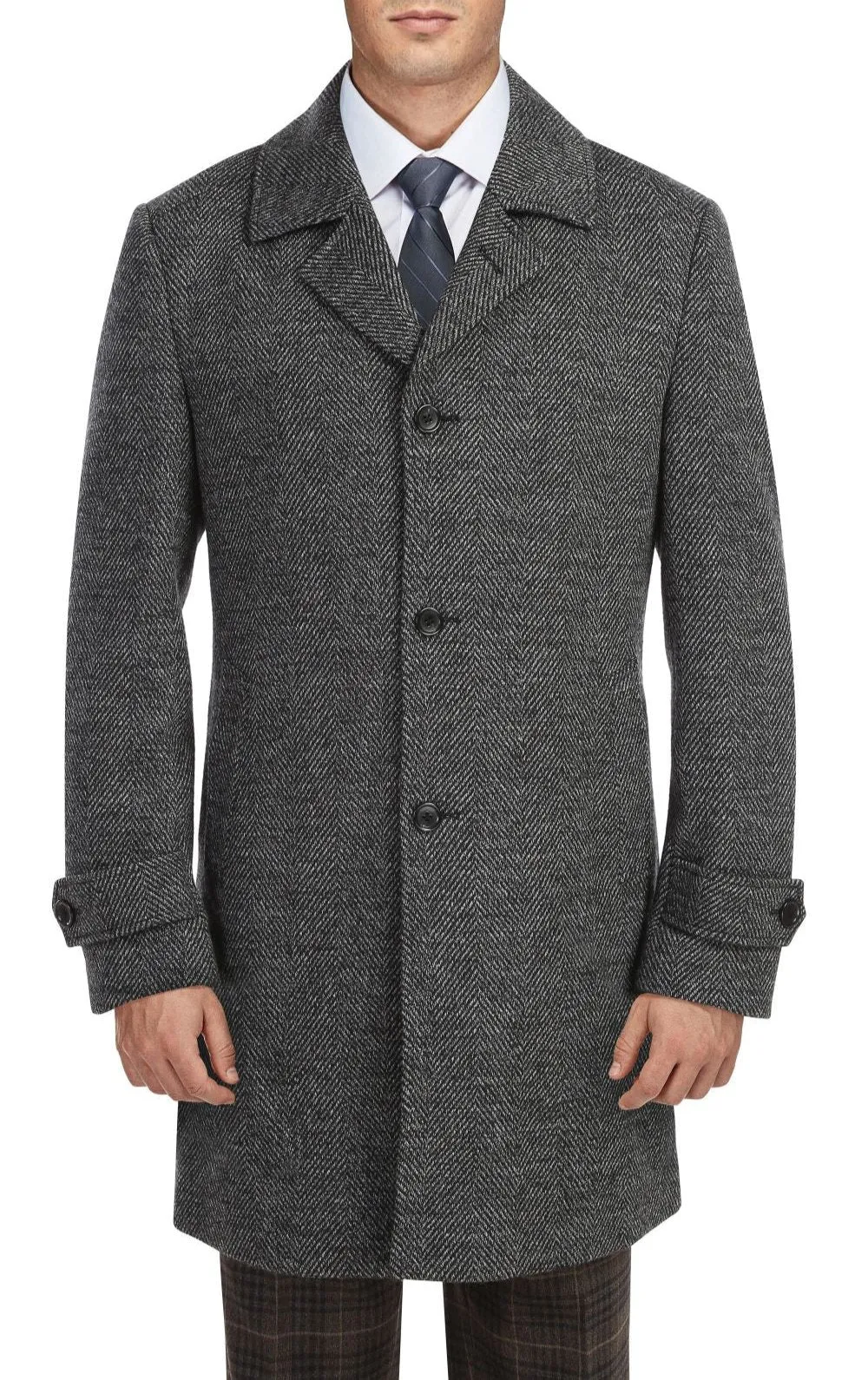 Gray Slim Fit Wool Blend Long Overcoat