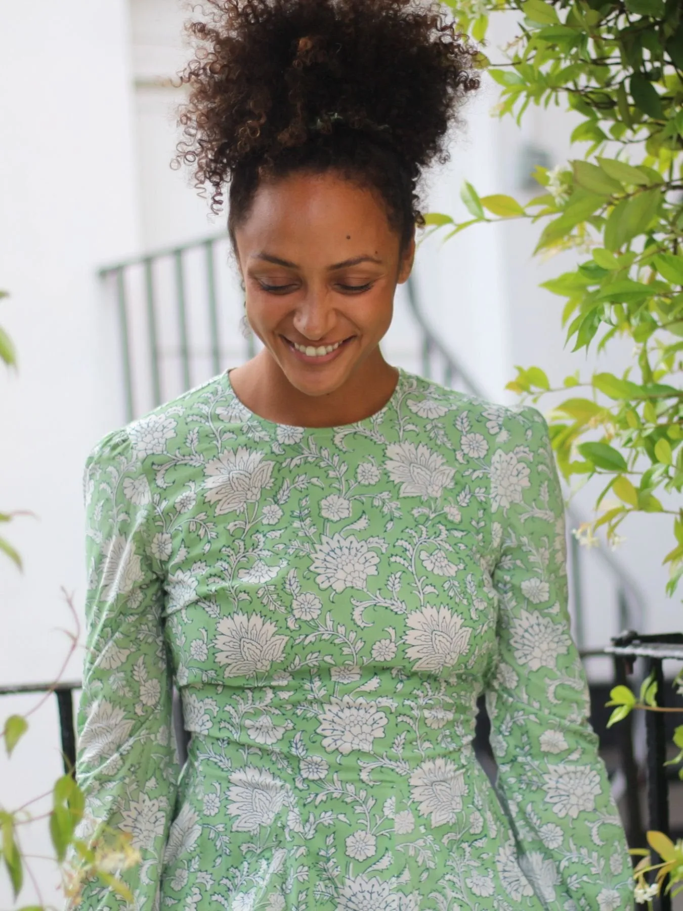 Green Floral Liberty Long Sleeved Mini Dress
