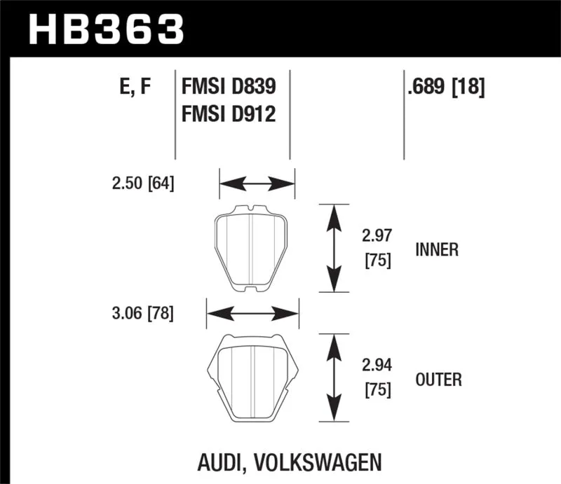 Hawk Blue 9012 Race Front Brake Pads - 00-04 Audi A6 Quattro/00-03 A8 Quattro / 03-05 VW Passat - HB363E.689