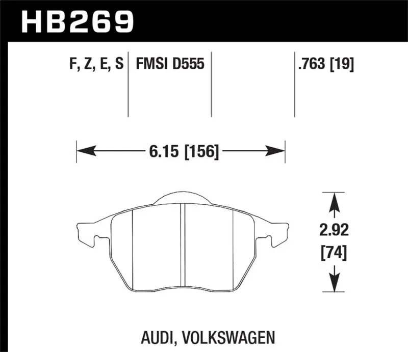 Hawk Blue 9012 Race Front Brake Pads - 96-02 Audi A4 Quattro / 95-01 Audi A6 Quattro - HB269E.763