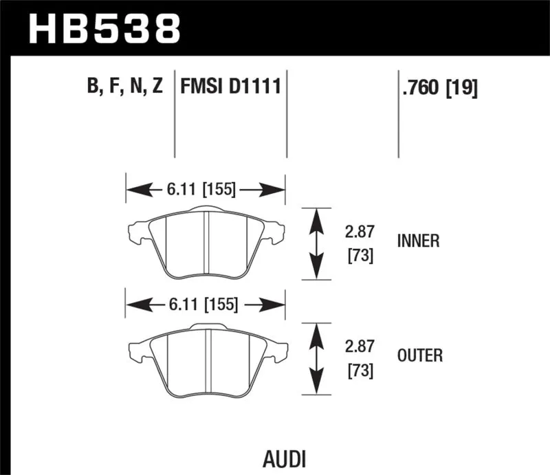 Hawk HP  Sport Front Brake Pads - HB538N.760