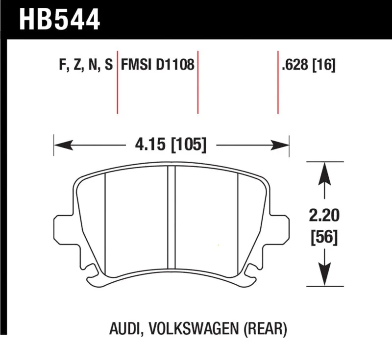Hawk HP  Sport Rear Brake Pads - 06 Audi A6 Quattro Avant / 06-09 A6 Quattro - HB544N.628