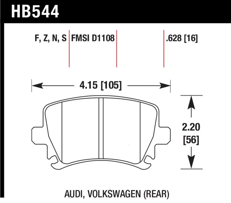 Hawk HP  Sport Rear Brake Pads - 06 Audi A6 Quattro Avant / 06-09 A6 Quattro - HB544N.628