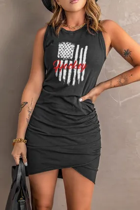 Hockey American Flag Ruched Sleeveless Bodycon Mini Dress