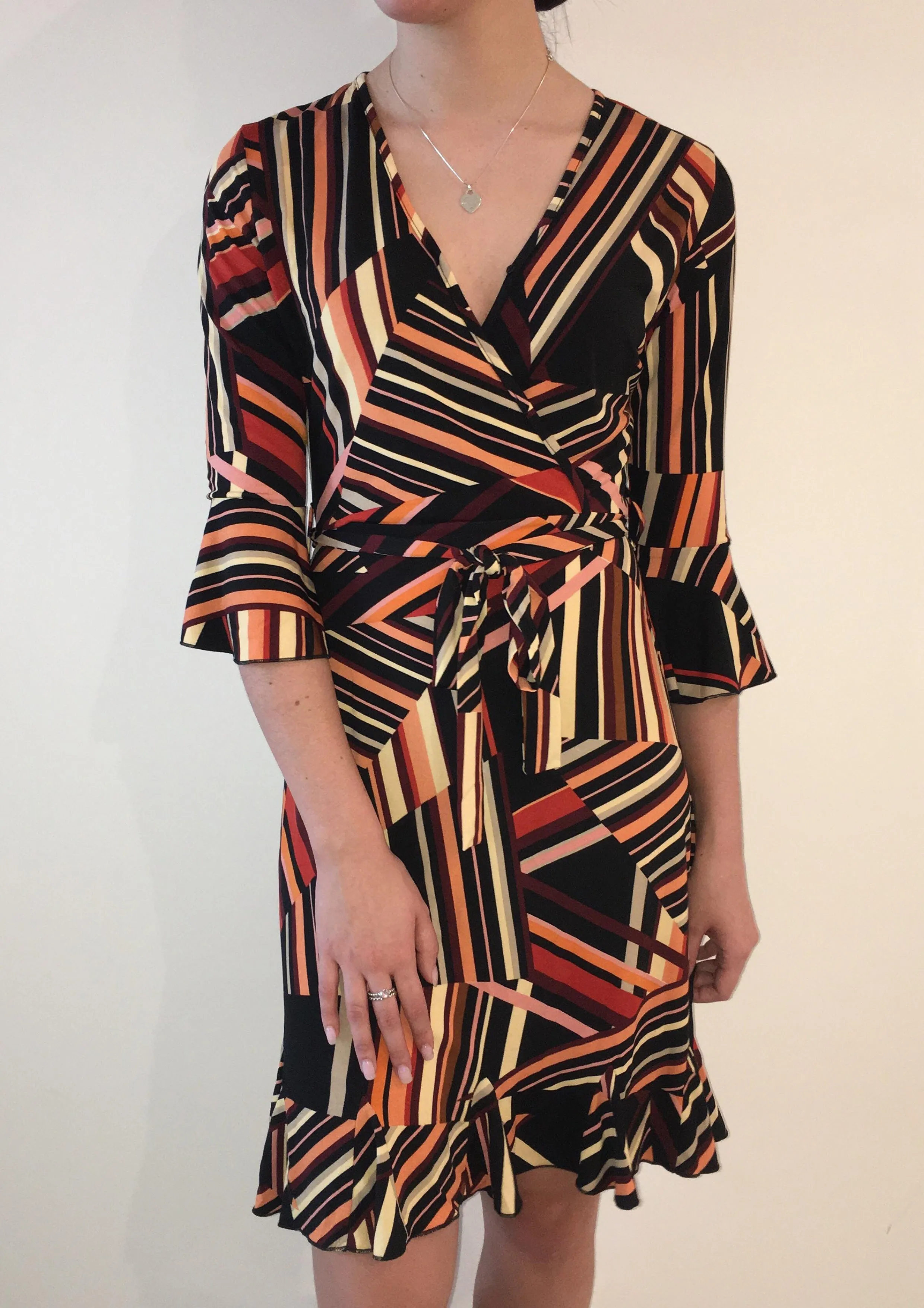 HS0253-14TB Stripe Wrap Front Dress (Pack)