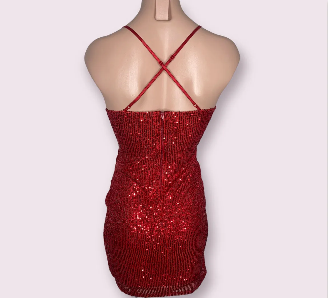 Ines- Sequins V-Neck Wrap Bodycon Mini Dress