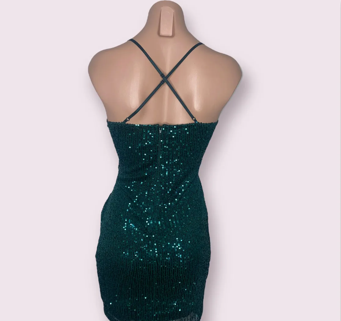 Ines- Sequins V-Neck Wrap Bodycon Mini Dress