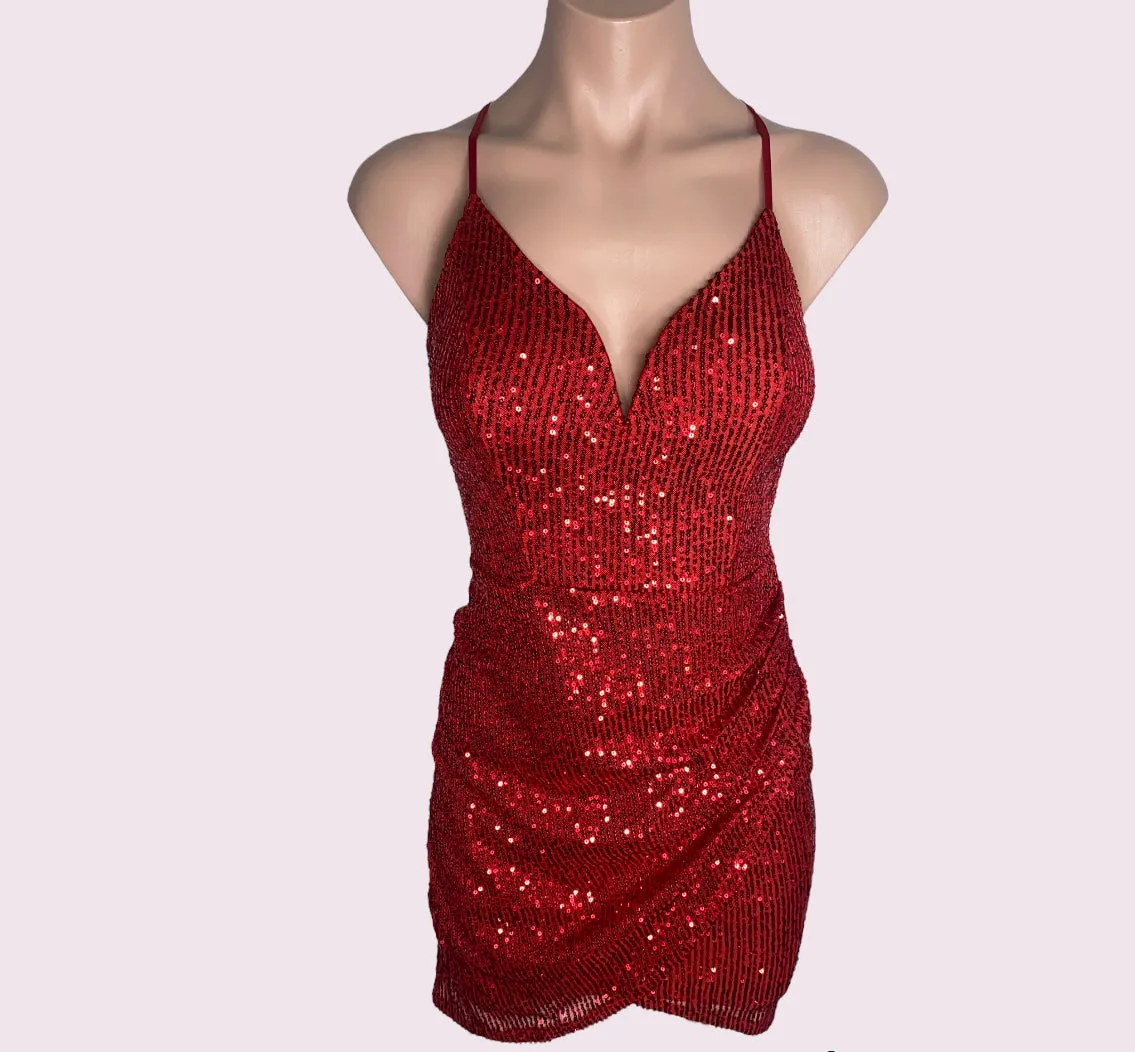 Ines- Sequins V-Neck Wrap Bodycon Mini Dress