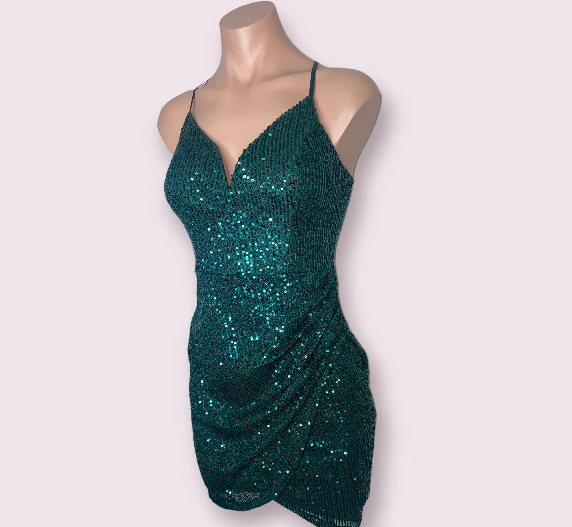 Ines- Sequins V-Neck Wrap Bodycon Mini Dress