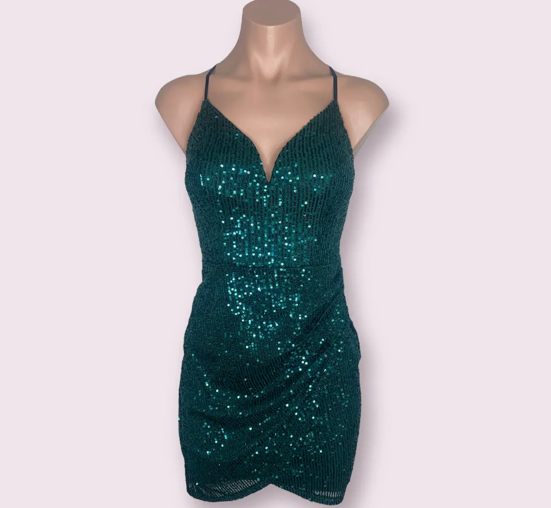 Ines- Sequins V-Neck Wrap Bodycon Mini Dress