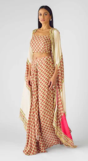 Ivory Muslin Embroidered Cape Set